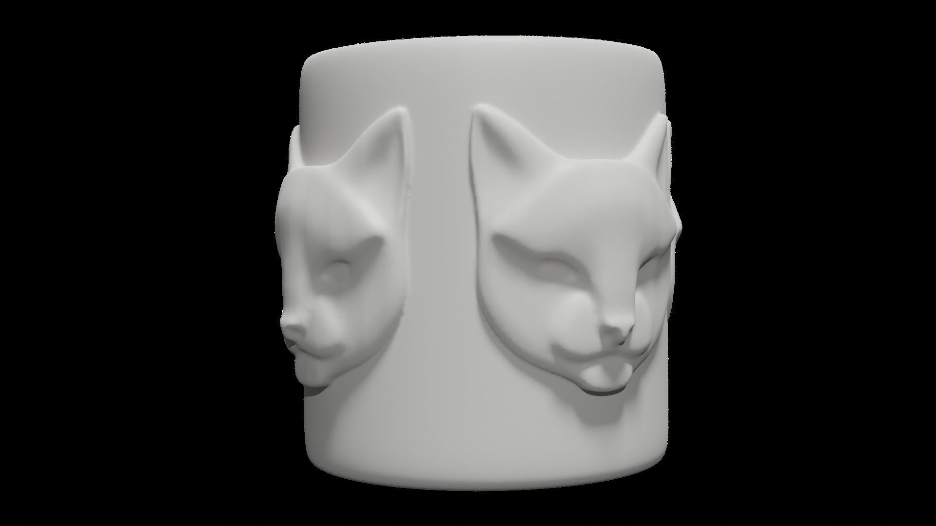 Cat Face Relief Mug 3D Model Cup 3D print model_2