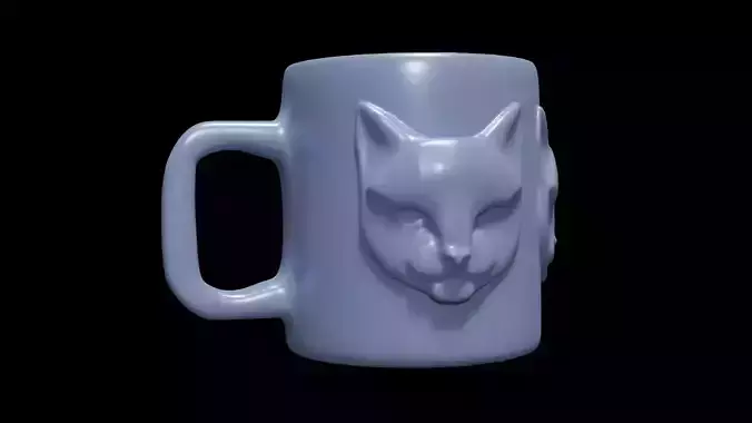 Cat Face Relief Mug 3D Model Cup