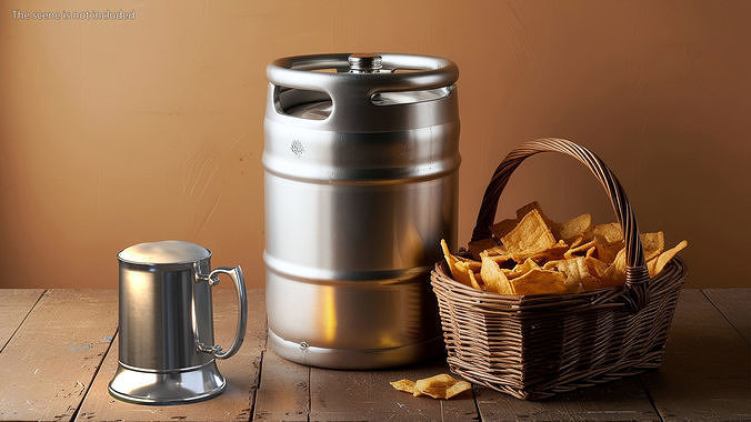 Stainless Steel Beer Stein with Beer 3D model 2