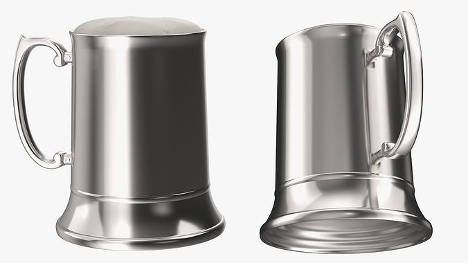 Stainless Steel Beer Stein with Beer 3D model 7