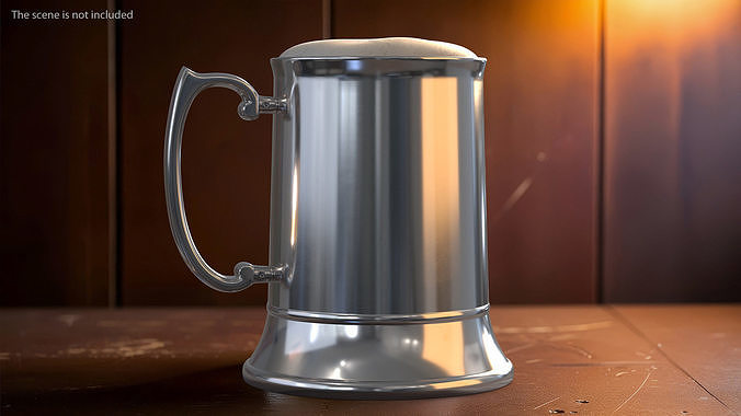 Stainless Steel Beer Stein with Beer 3D model