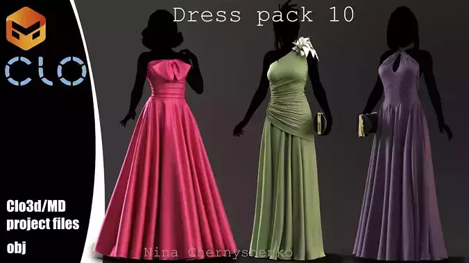 Dress pack 10 - Marvelous Designer project and OBJ