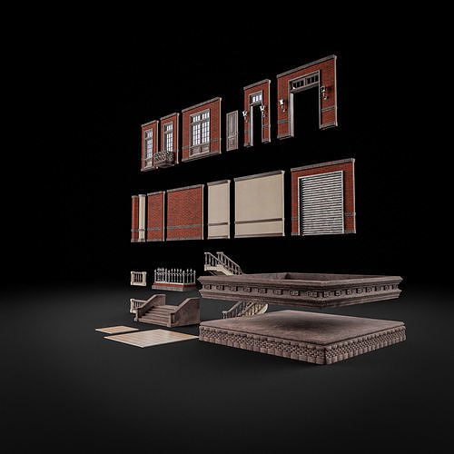 MODULAR BUILDING WITH INTERIOR KITBASH 01 Low-poly 3D model 4