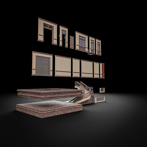 MODULAR BUILDING WITH INTERIOR KITBASH 01 Low-poly 3D model 6