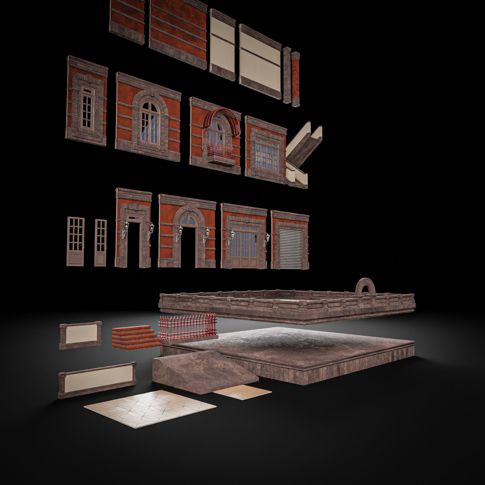 MODULAR BUILDING WITH INTERIOR KITBASH 02 Low-poly 3D model_10