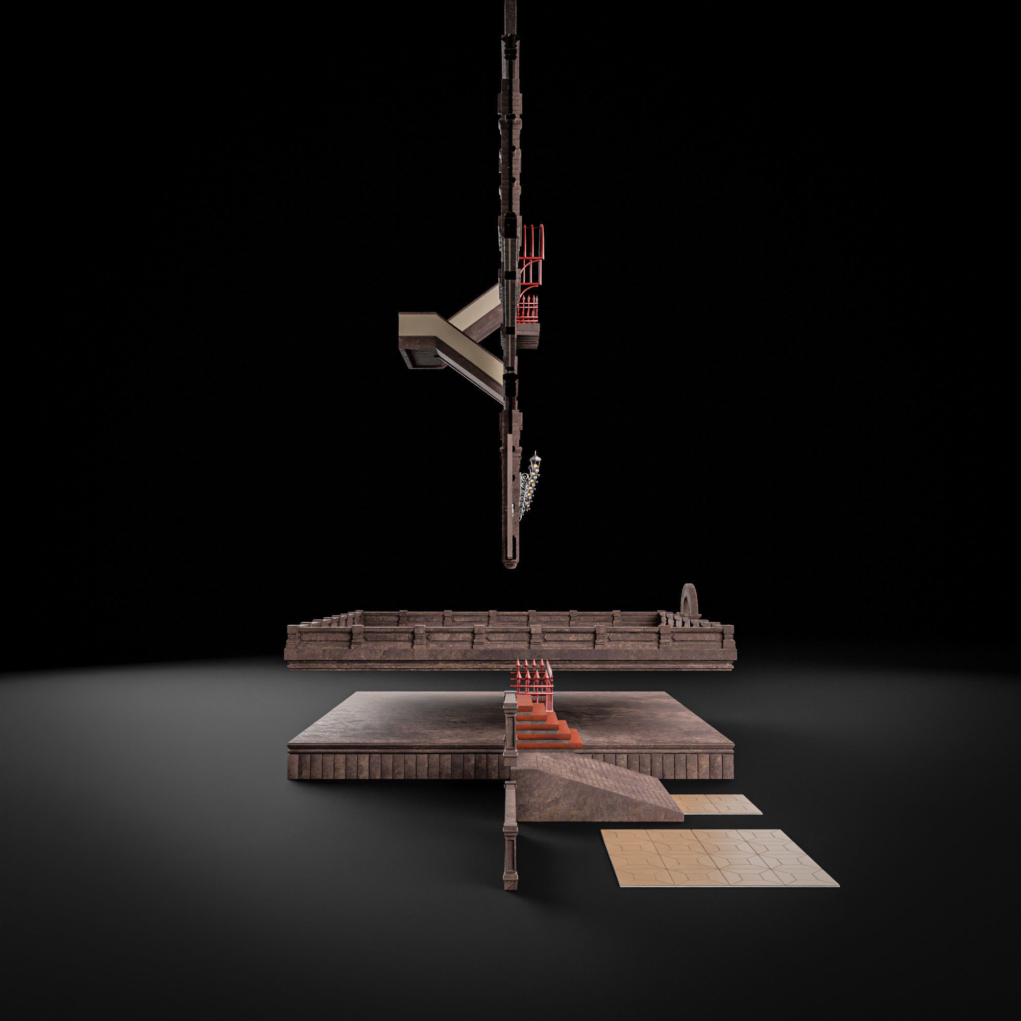 MODULAR BUILDING WITH INTERIOR KITBASH 02 Low-poly 3D model_9