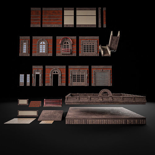 MODULAR BUILDING WITH INTERIOR KITBASH 02 Low-poly 3D model 3