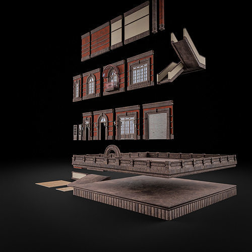 MODULAR BUILDING WITH INTERIOR KITBASH 02 Low-poly 3D model 4