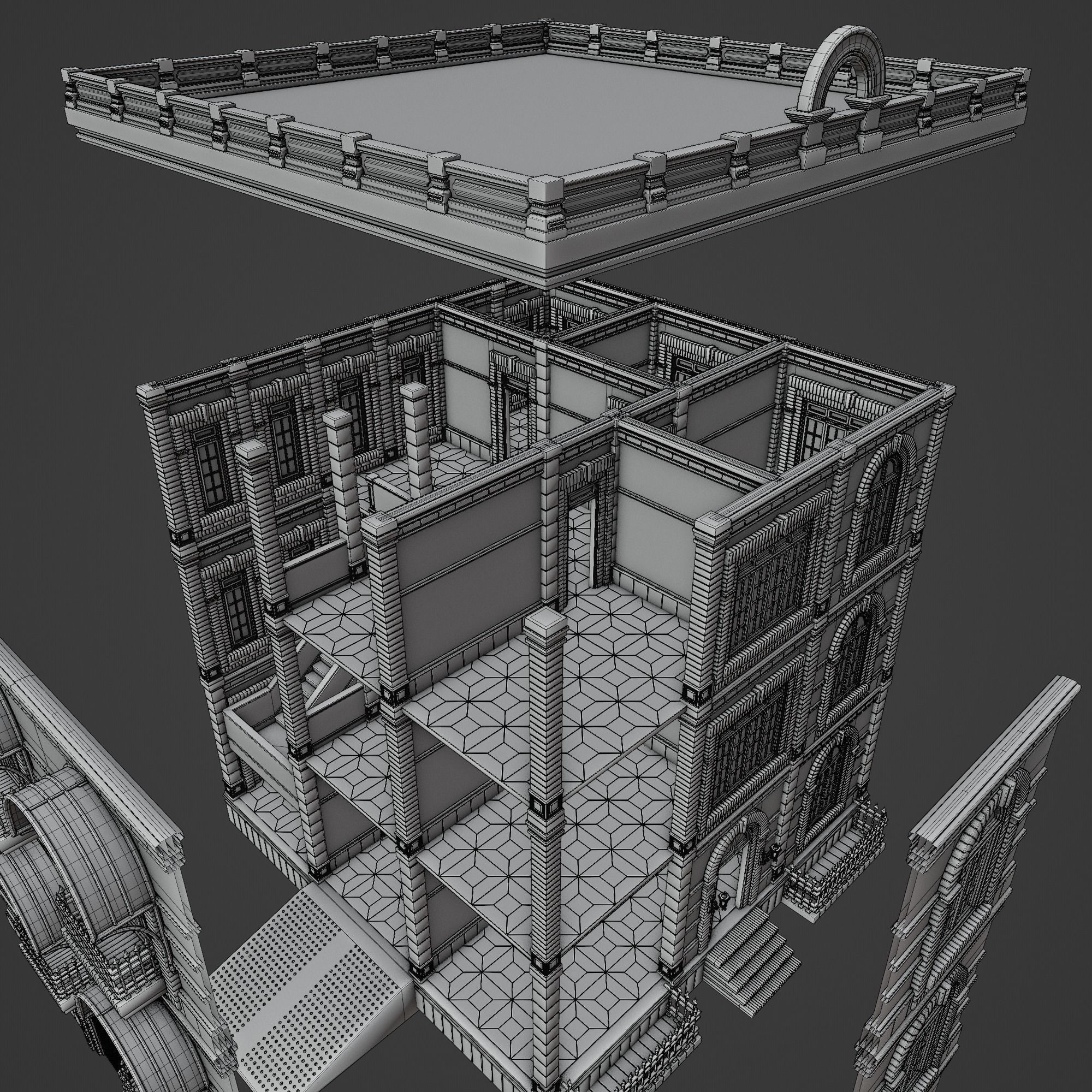 MODULAR BUILDING WITH INTERIOR KITBASH 02 Low-poly 3D model_31