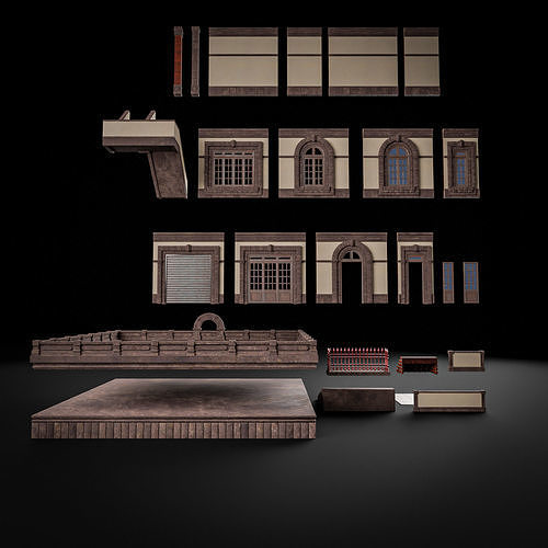 MODULAR BUILDING WITH INTERIOR KITBASH 02 Low-poly 3D model 7