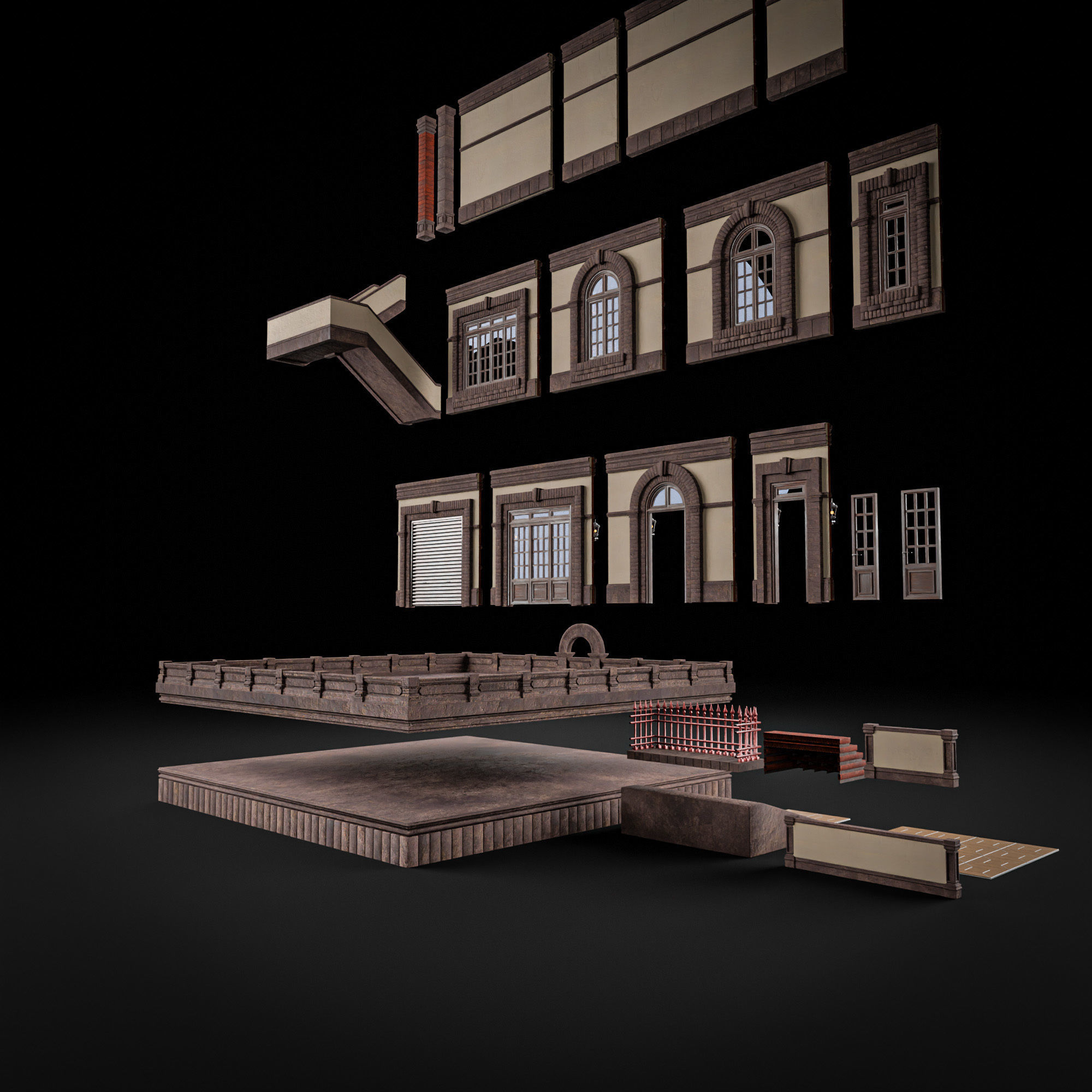 MODULAR BUILDING WITH INTERIOR KITBASH 02 Low-poly 3D model_8