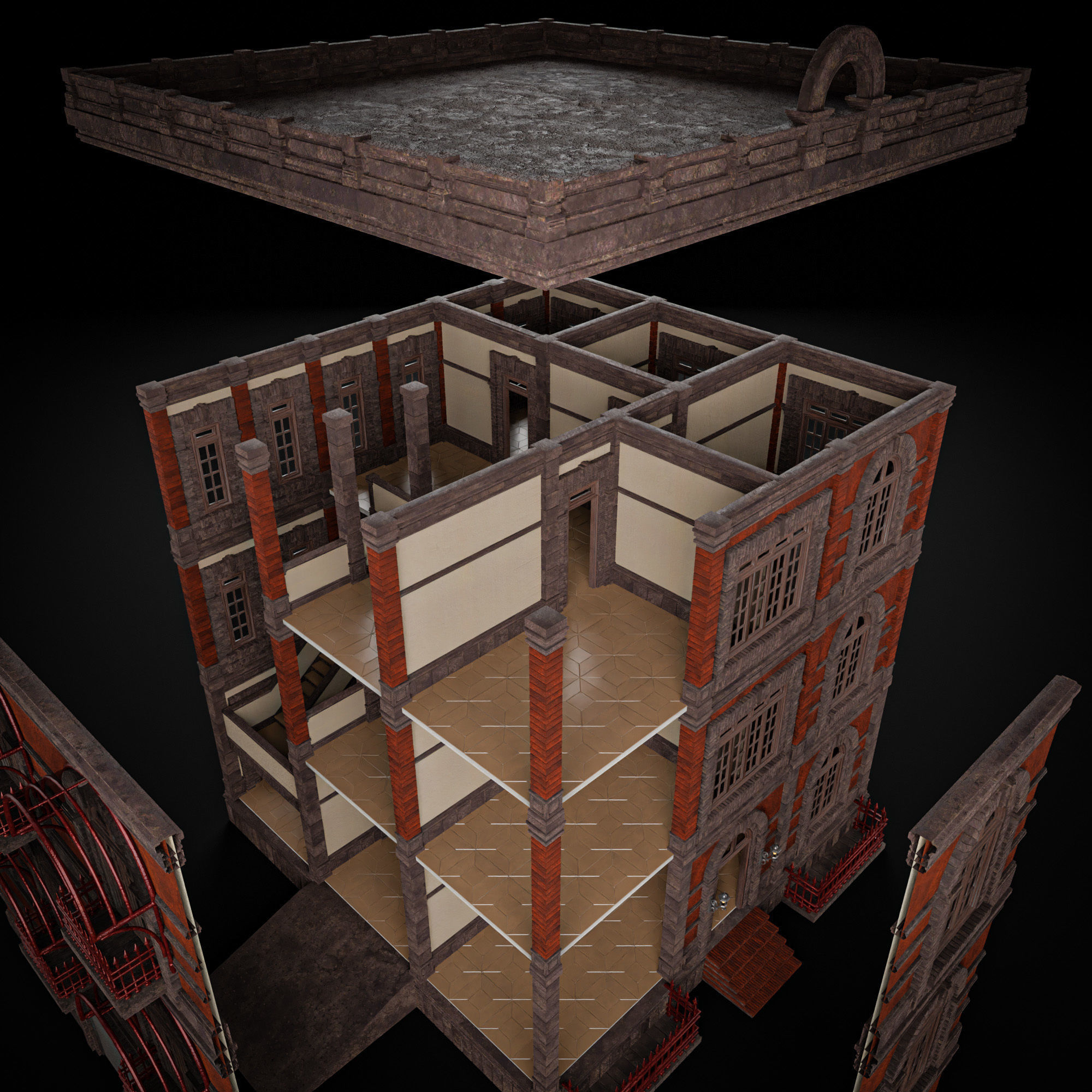 MODULAR BUILDING WITH INTERIOR KITBASH 02 Low-poly 3D model_21