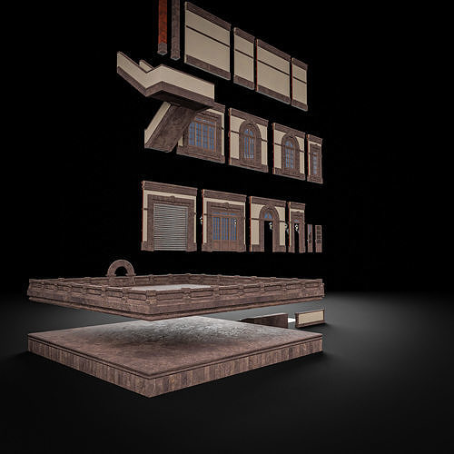 MODULAR BUILDING WITH INTERIOR KITBASH 02 Low-poly 3D model 6
