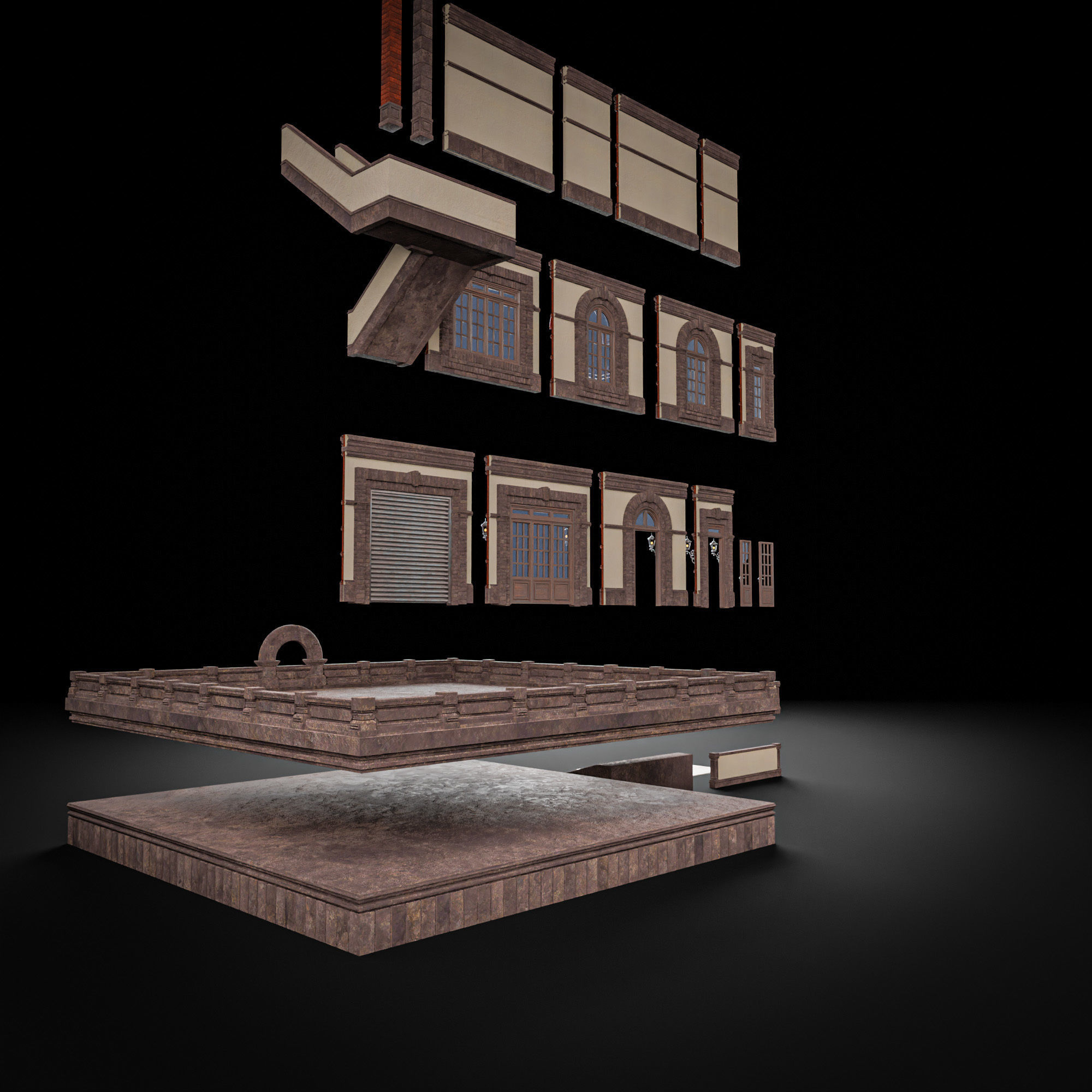 MODULAR BUILDING WITH INTERIOR KITBASH 02 Low-poly 3D model_6