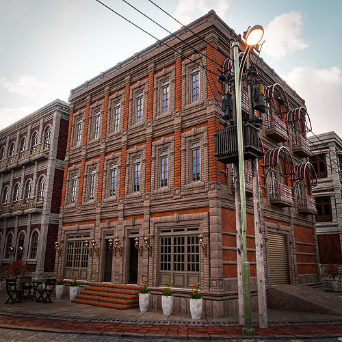MODULAR BUILDING WITH INTERIOR KITBASH 02 Low-poly 3D model 2