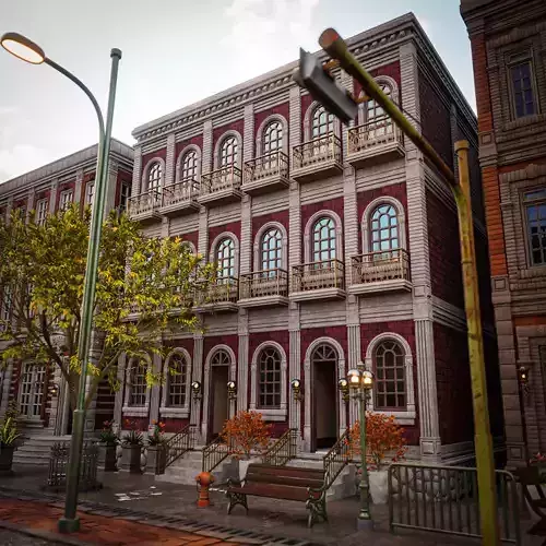 MODULAR BUILDING WITH INTERIOR KITBASH 03 Low-poly 3D model