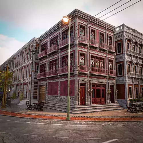 MODULAR BUILDING WITH INTERIOR KITBASH 05 Low-poly 3D model