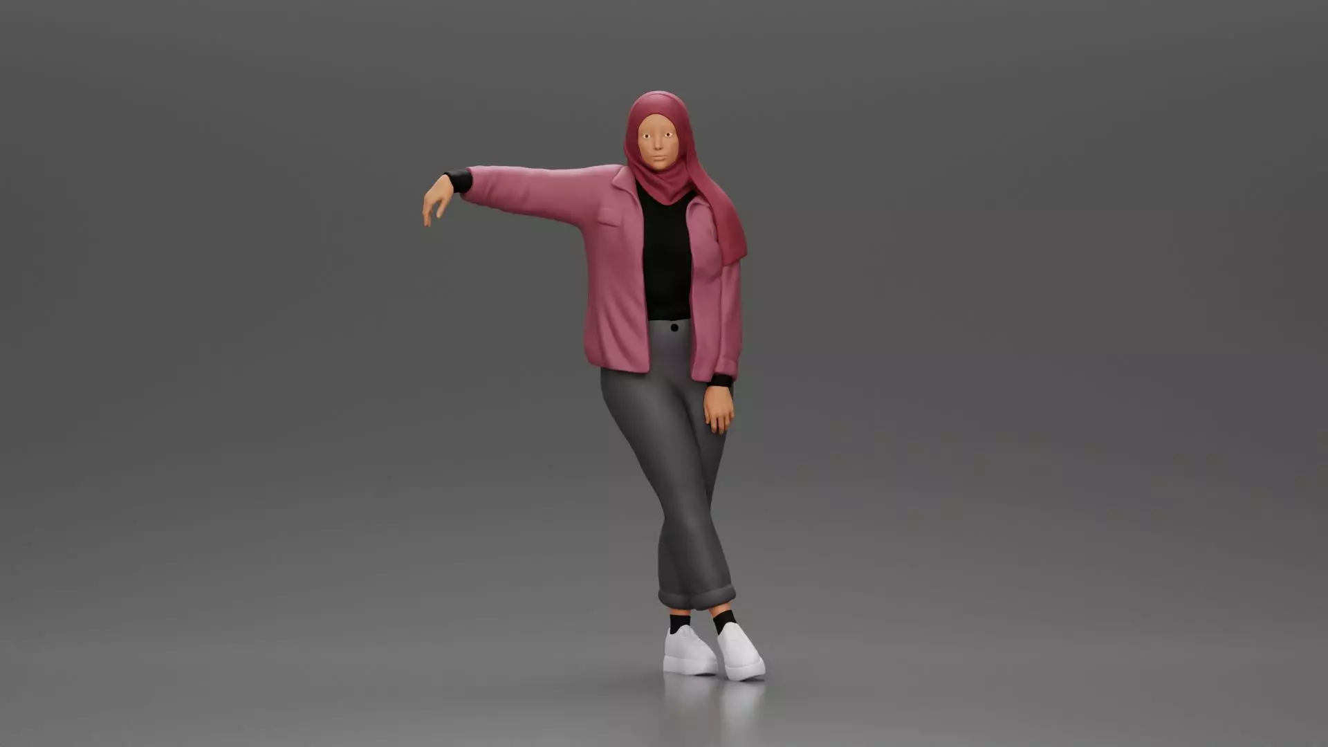 Beautiful Girl in Hijab and Jacket Leaning on the Car with Hand 3D print model