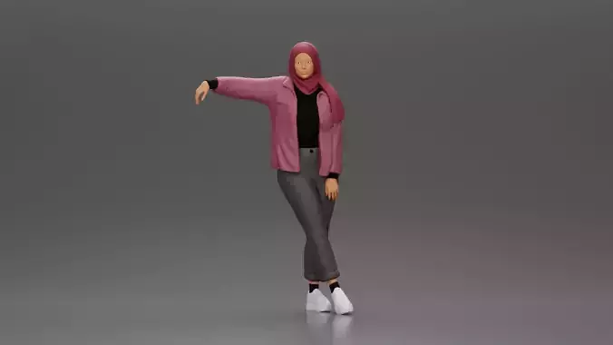 Beautiful Girl in Hijab and Jacket Leaning on the Car with Hand 3D print model