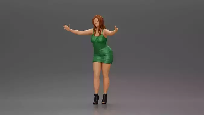 Sexy Girl in Dress and Heels Standing in Front of a Mirror