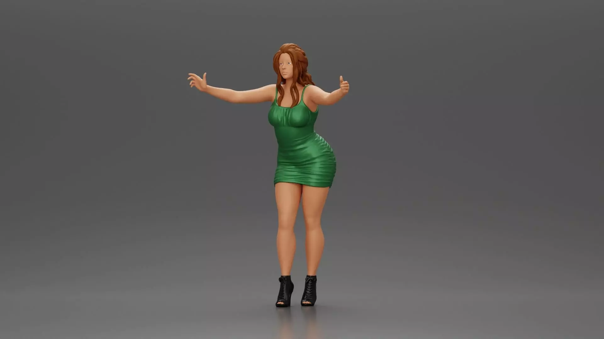 Sexy Girl in Dress and Heels Standing in Front of a Mirror 3D print model