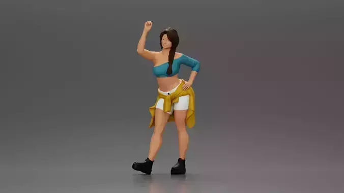 Girl Wearing a Bra and shorts with Shirt Tied Around Her Hips