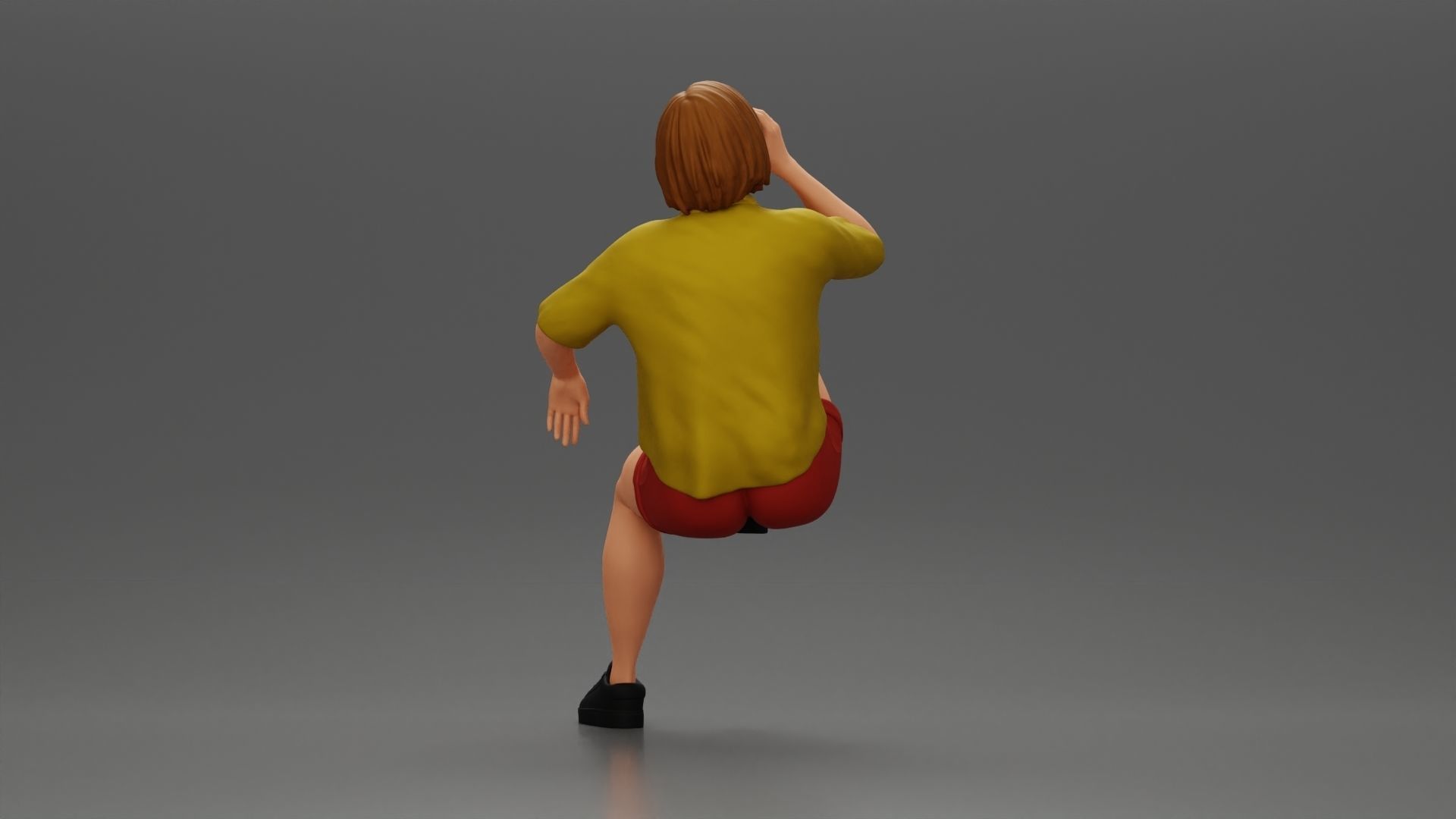 woman sitting on chair hugging her pulled-up leg while drinking 3D print model_4