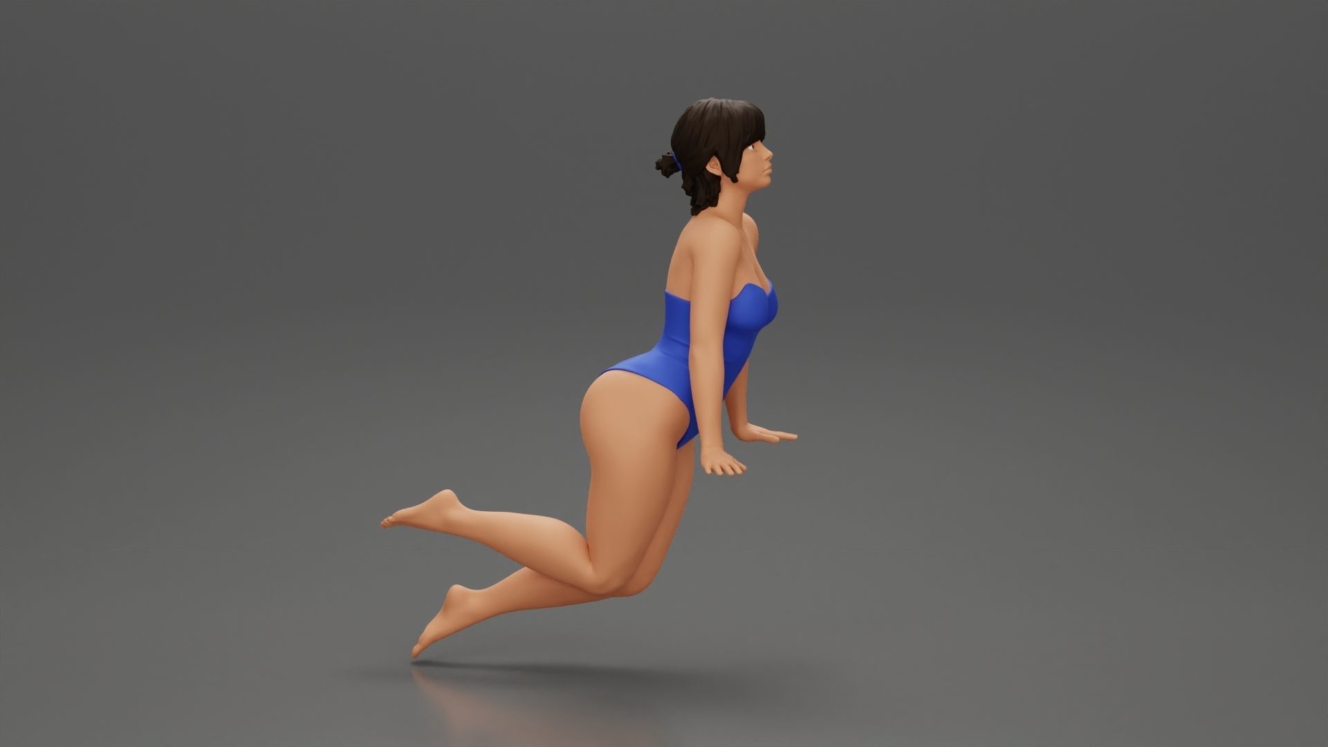 girl in one-piece swimsuit leaning on the poolside with hands 3D print model_2