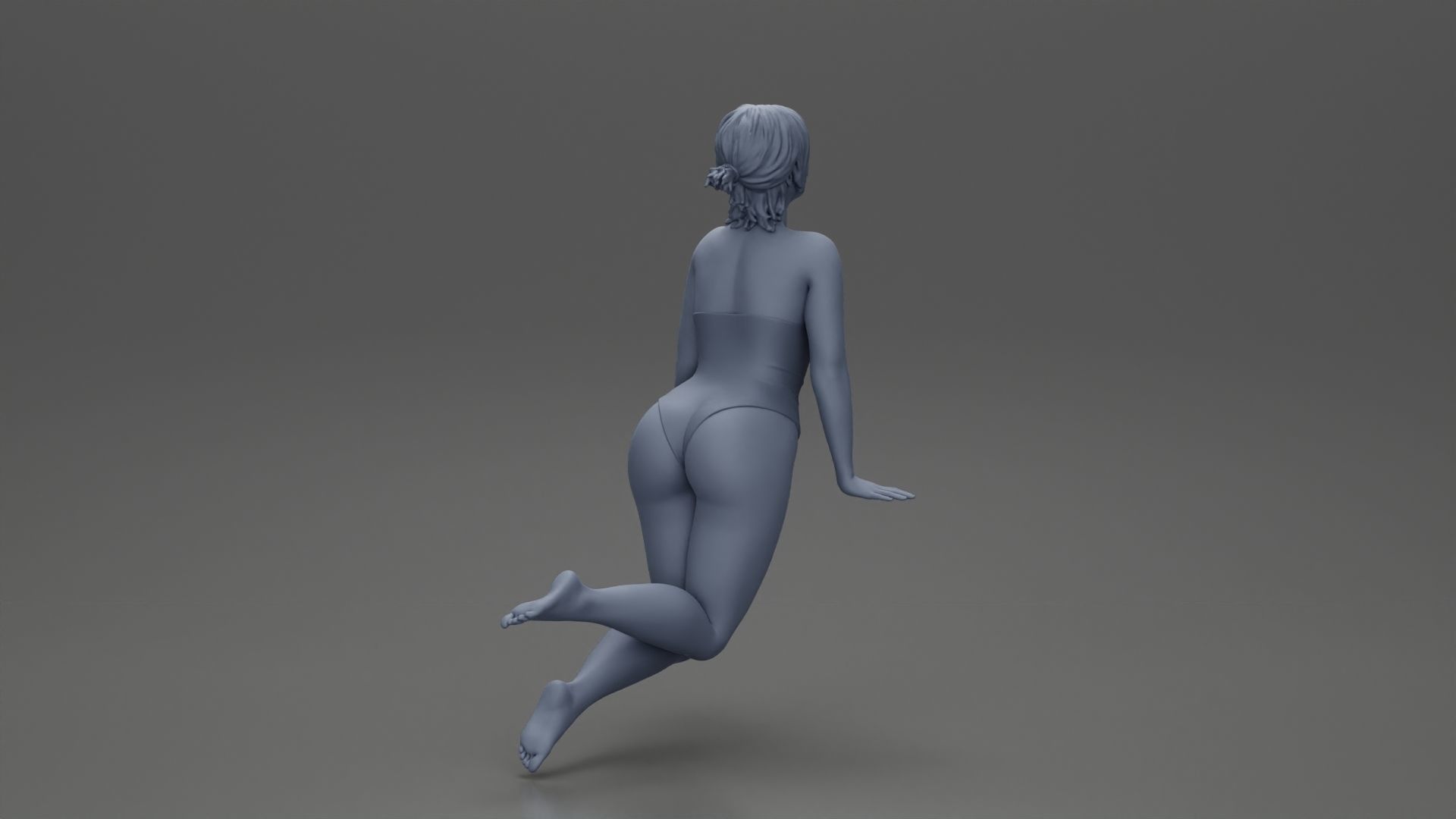 girl in one-piece swimsuit leaning on the poolside with hands 3D print model_9