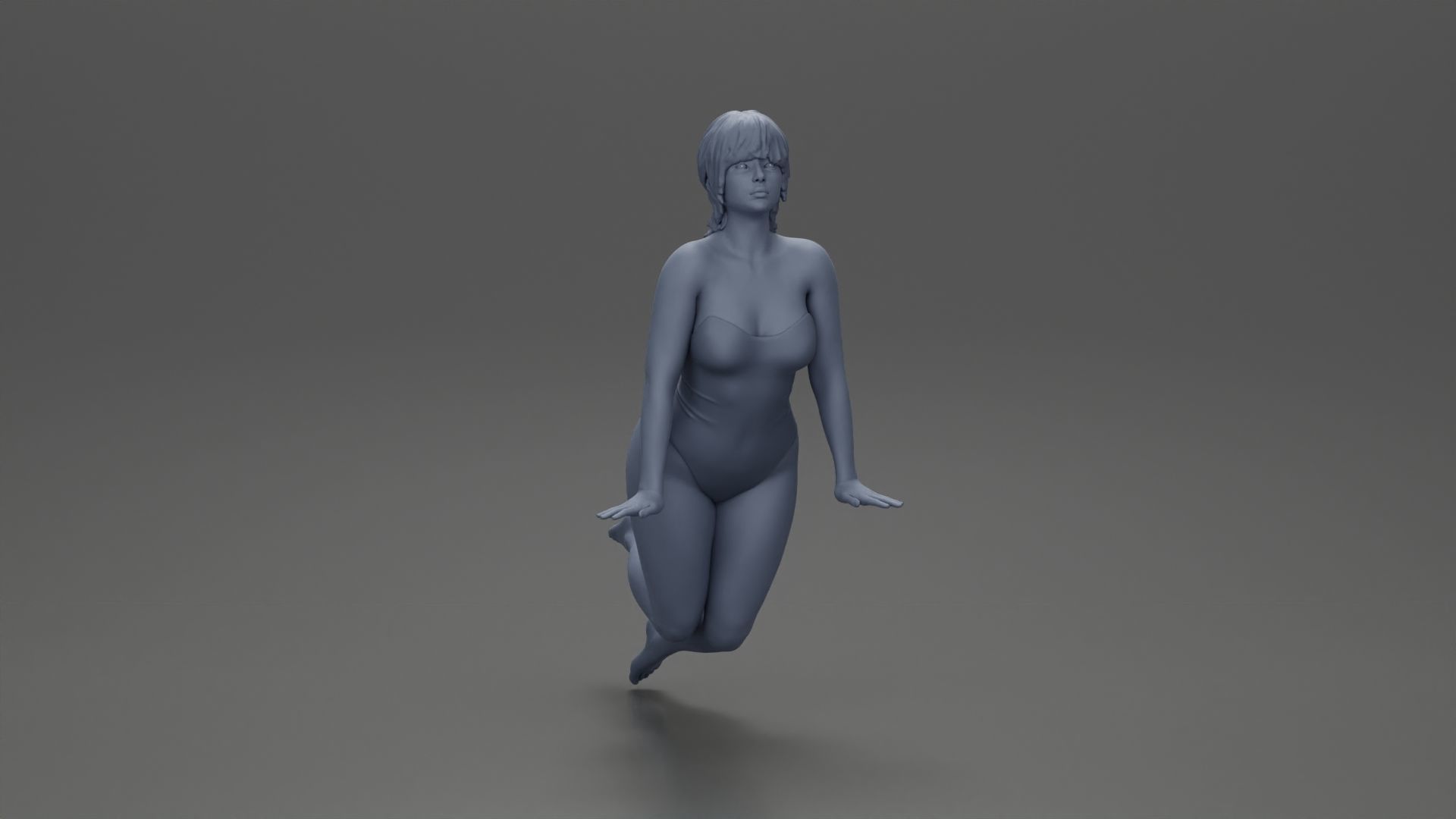 girl in one-piece swimsuit leaning on the poolside with hands 3D print model_7