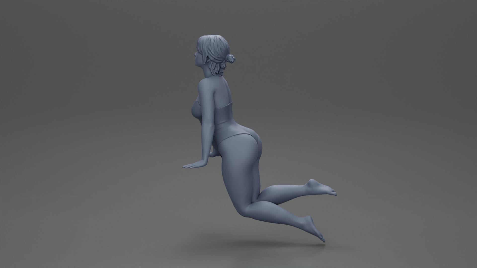 girl in one-piece swimsuit leaning on the poolside with hands 3D print model_11