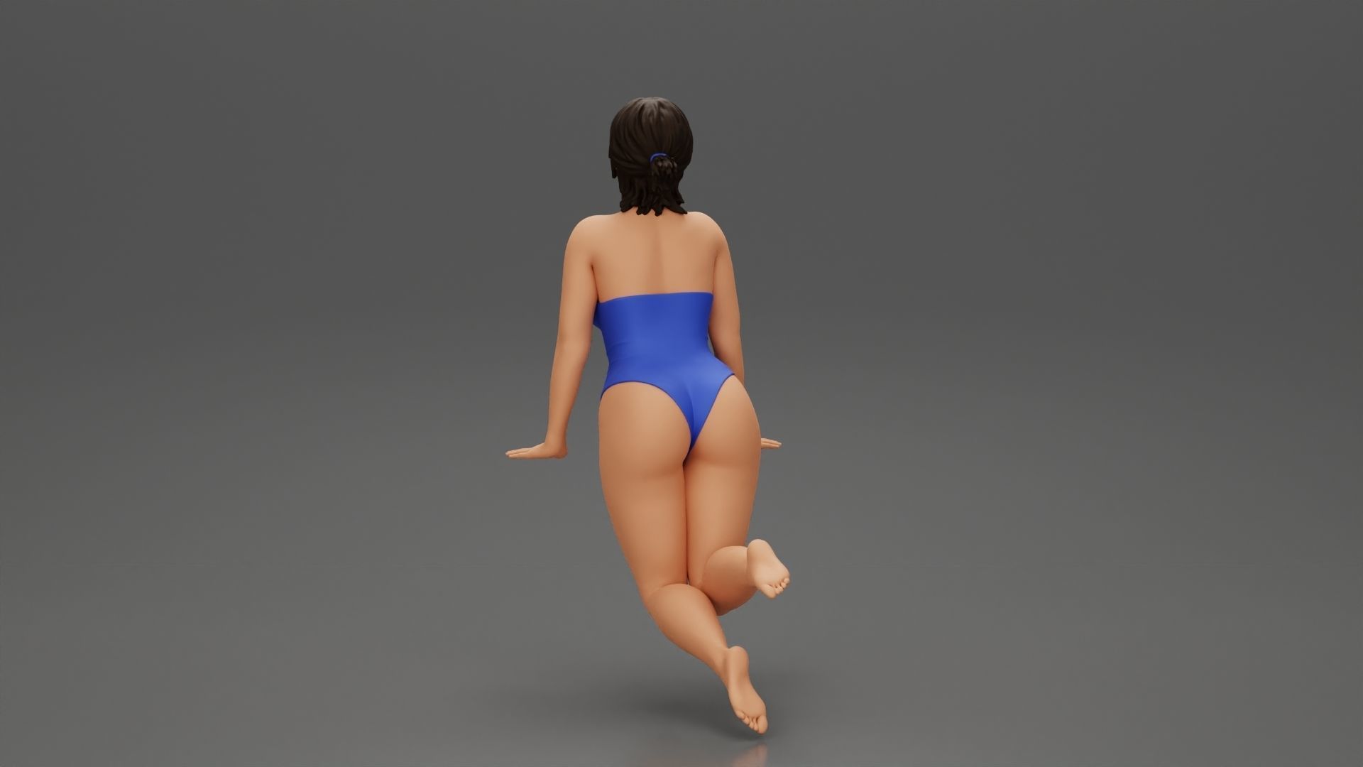 girl in one-piece swimsuit leaning on the poolside with hands 3D print model_4
