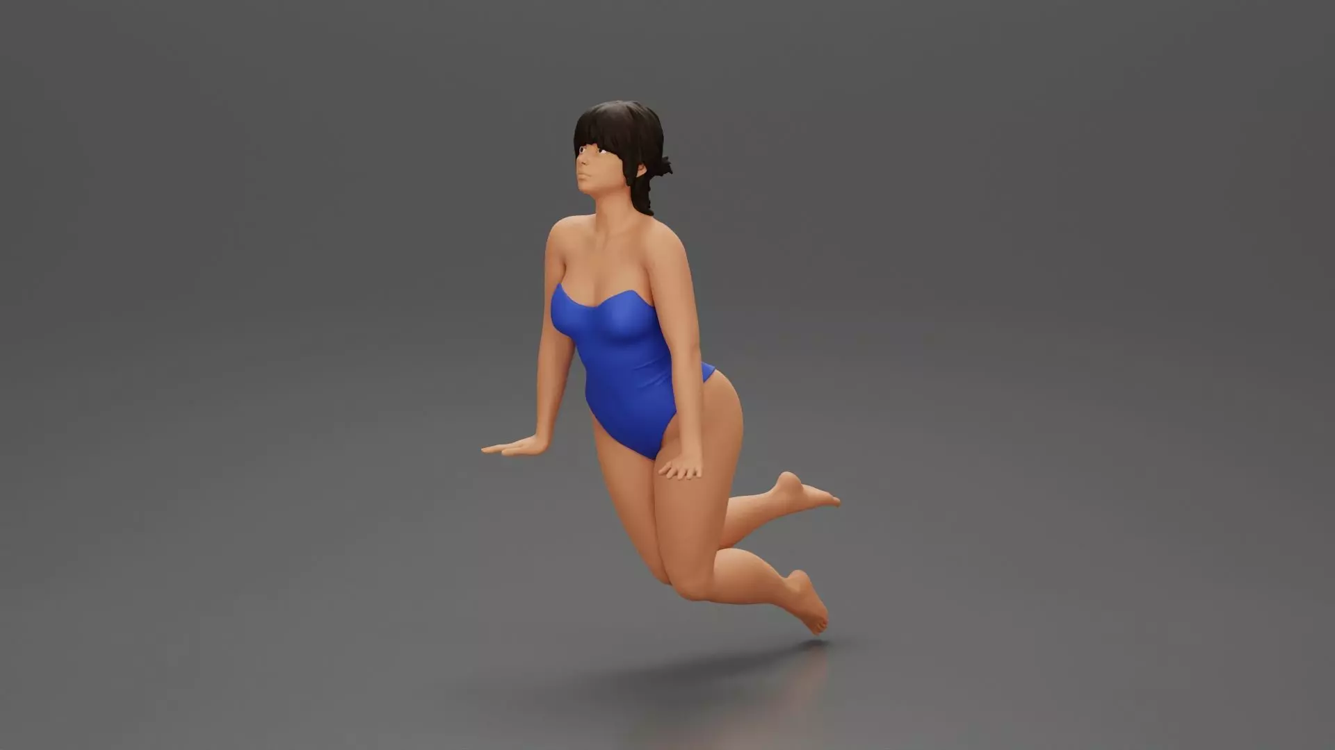 girl in one-piece swimsuit leaning on the poolside with hands 3D print model_0
