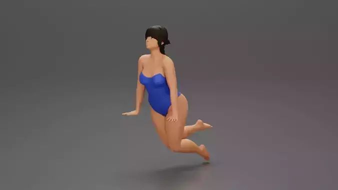 girl in one-piece swimsuit leaning on the poolside with hands