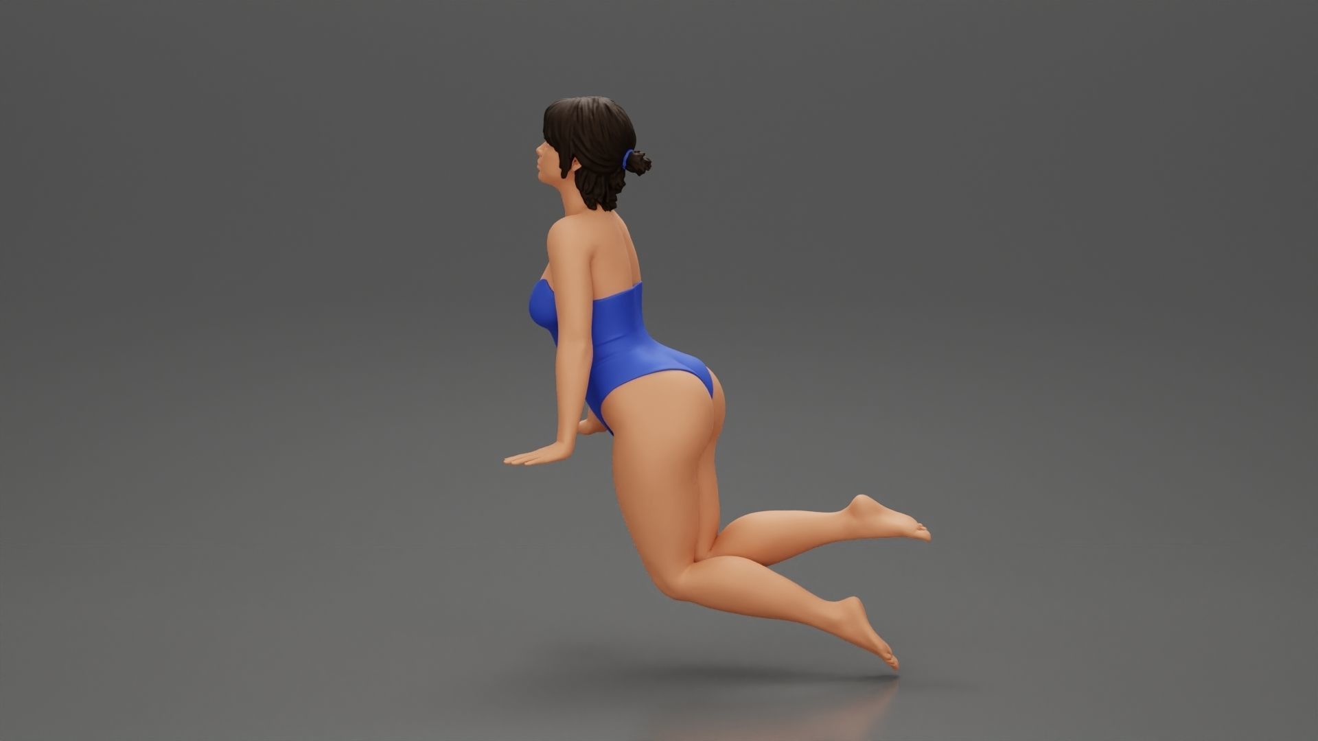 girl in one-piece swimsuit leaning on the poolside with hands 3D print model_5