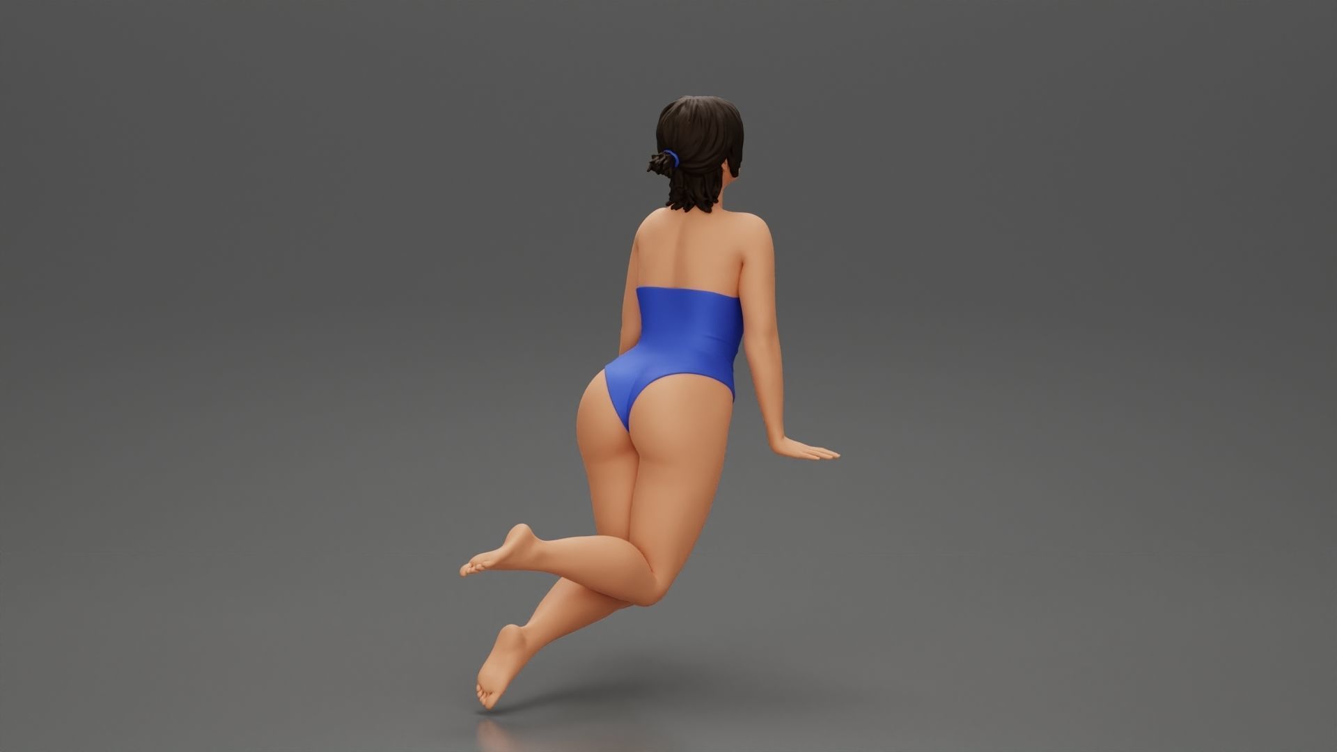 girl in one-piece swimsuit leaning on the poolside with hands 3D print model_3