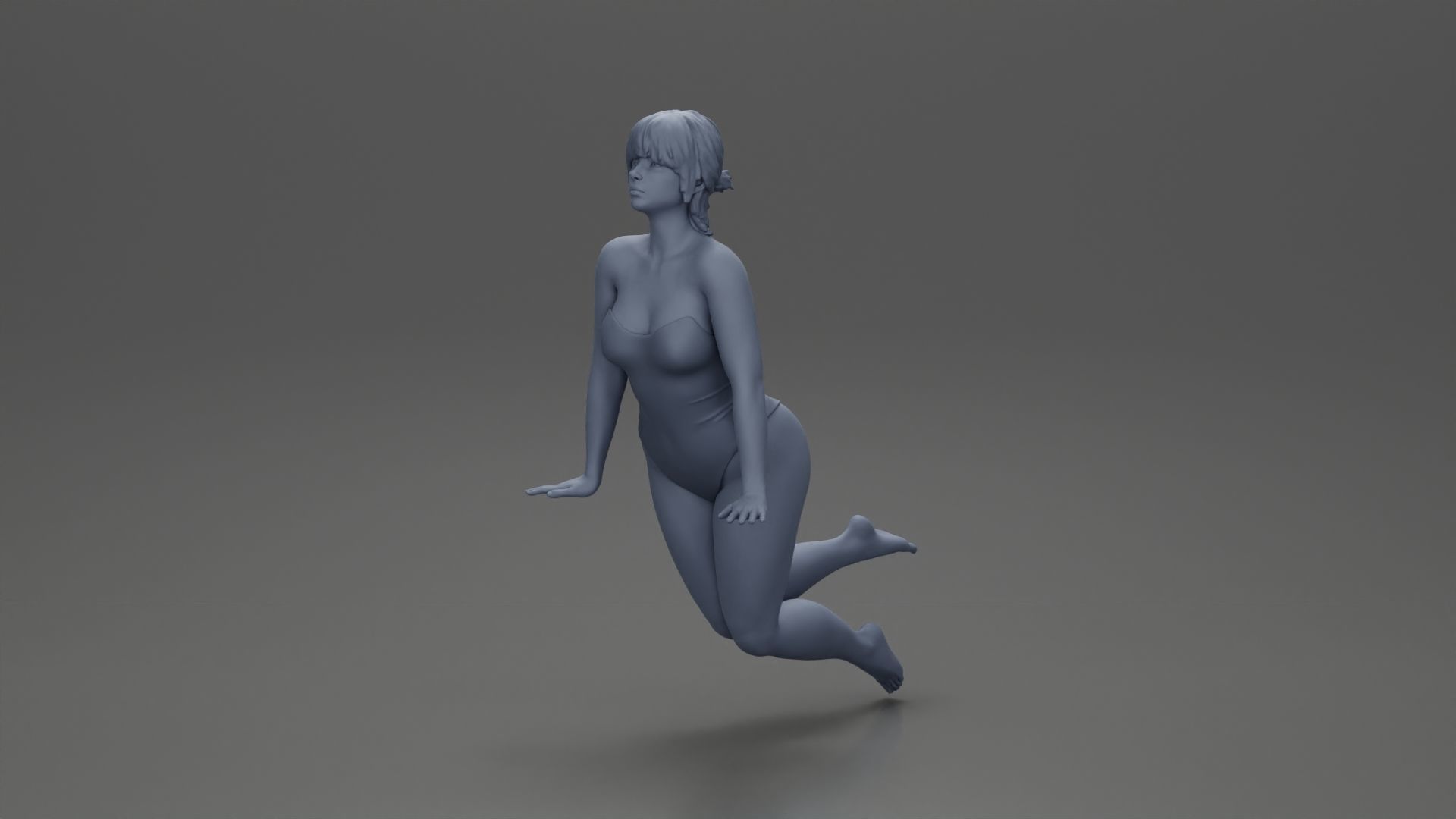 girl in one-piece swimsuit leaning on the poolside with hands 3D print model_6