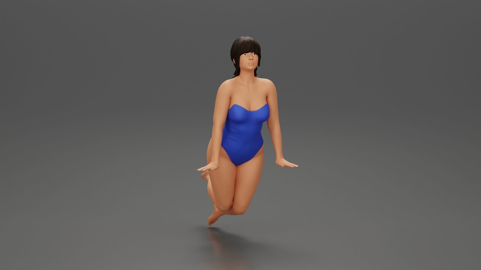 girl in one-piece swimsuit leaning on the poolside with hands 3D print model_1