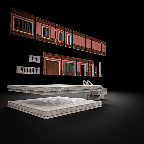 MODULAR BUILDING WITH INTERIOR KITBASH 06 Low-poly 3D model 6