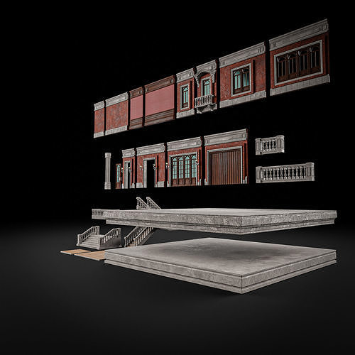 MODULAR BUILDING WITH INTERIOR KITBASH 06 Low-poly 3D model 4