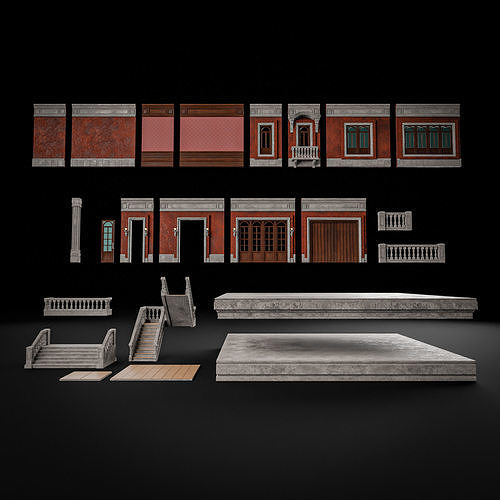 MODULAR BUILDING WITH INTERIOR KITBASH 06 Low-poly 3D model 3