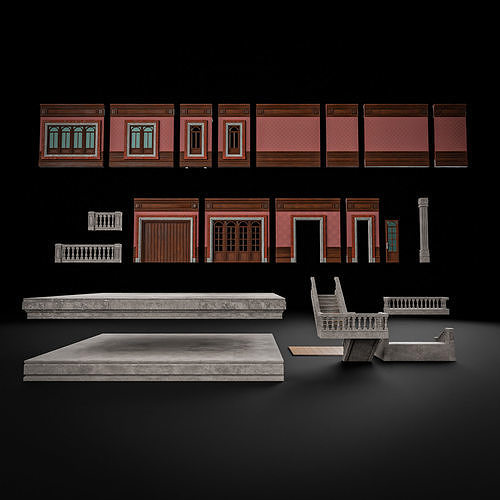 MODULAR BUILDING WITH INTERIOR KITBASH 06 Low-poly 3D model 7