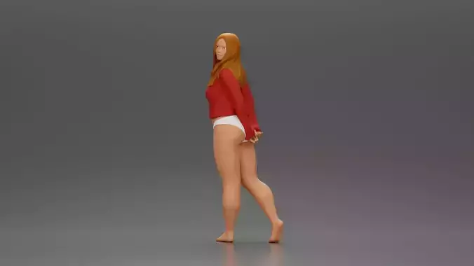 sexy girl in bikini and shirt walking and posing