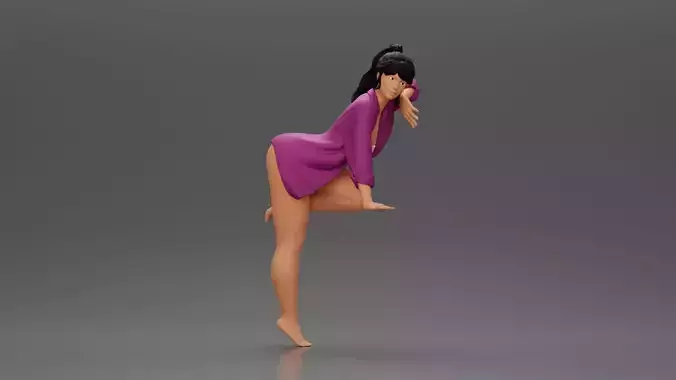 sexy girl in long shirt and bikini leaning on the table