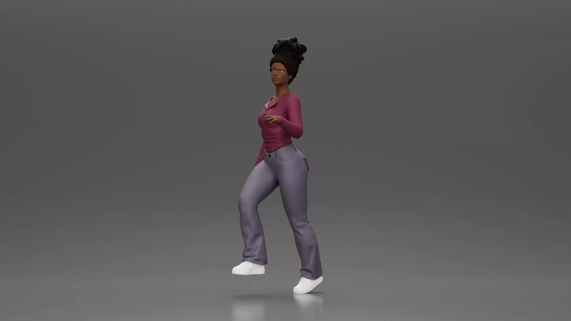 black girl with afro hair walking up stairs 3D print model