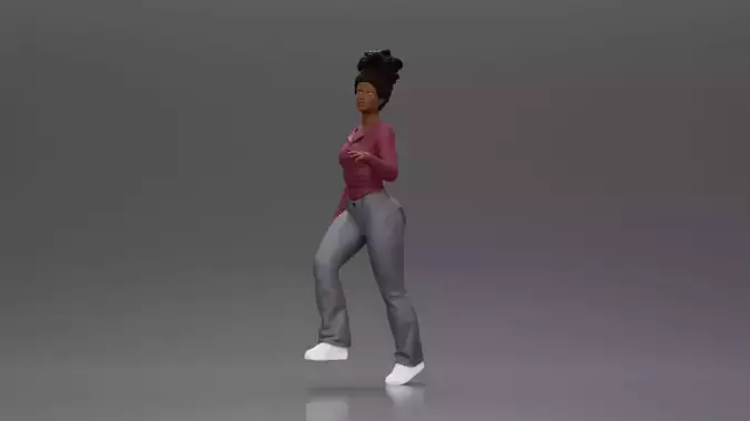 black girl with afro hair walking up stairs 3D print model