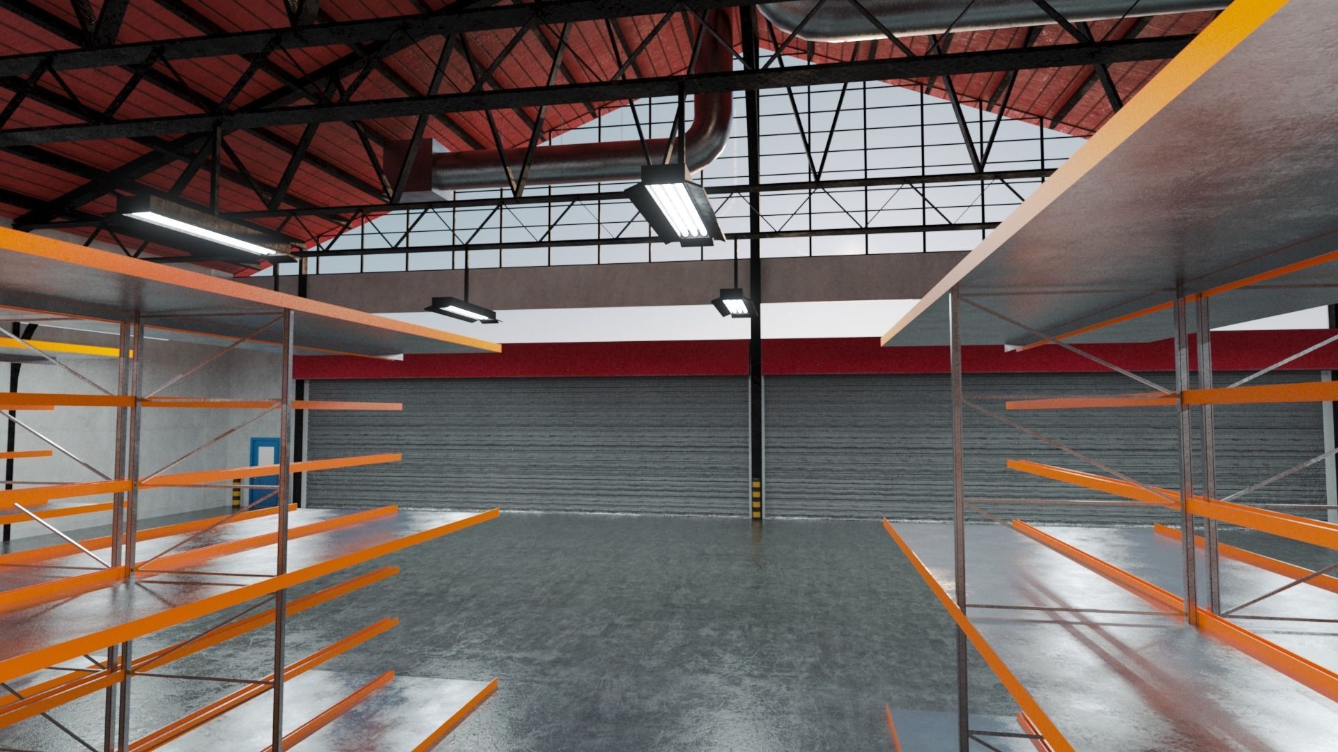 Warehouse Industrial Interior and Exterior Low-poly 3D model_16