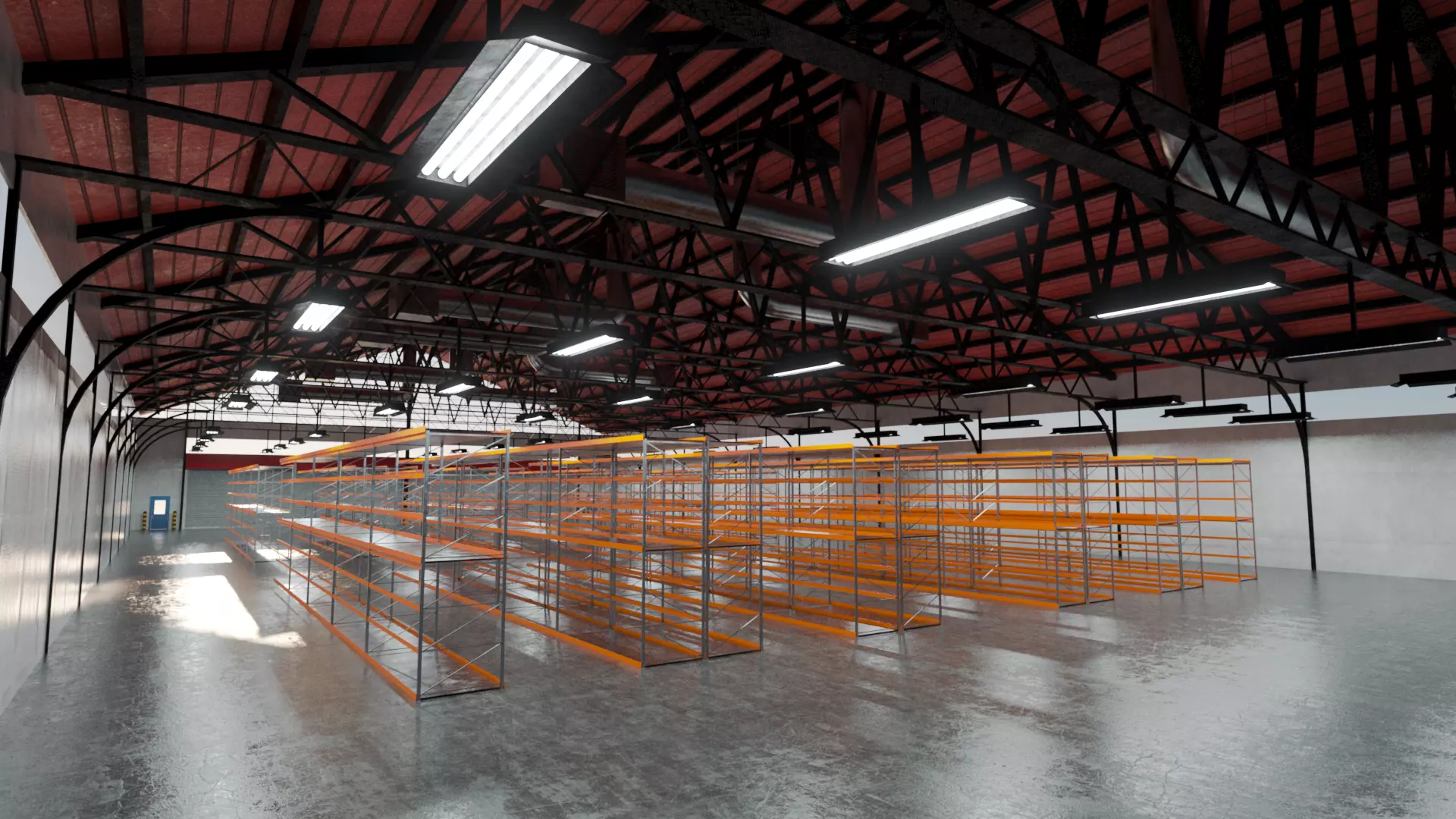 Warehouse Industrial Interior and Exterior Low-poly 3D model_0