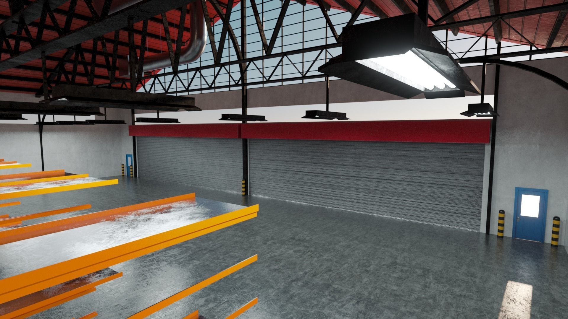 Warehouse Industrial Interior and Exterior Low-poly 3D model_17