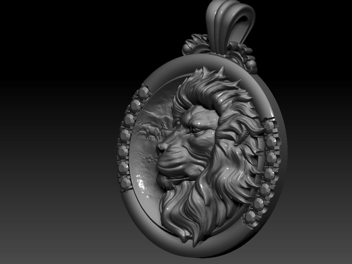 lion necklace with diamond pendant 3D print model 3D print model_9